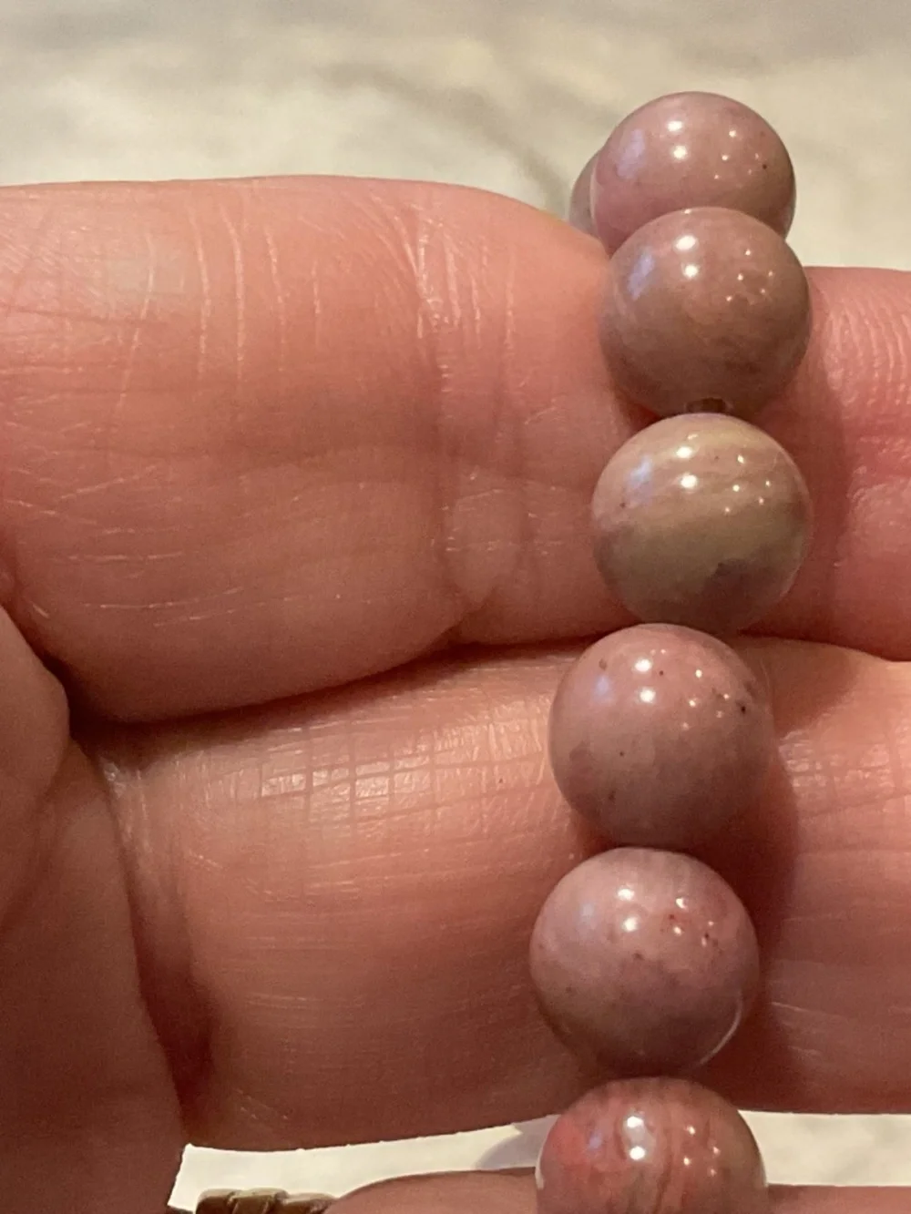 Pink Rose Quartz and Rhodonite Beaded Stretch Bracelet with Heart Charm